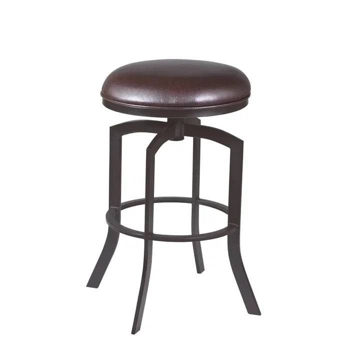 Armen Living Studio 30″ Bar Height Barstool In Auburn Bay Finish With Brown Faux Leather