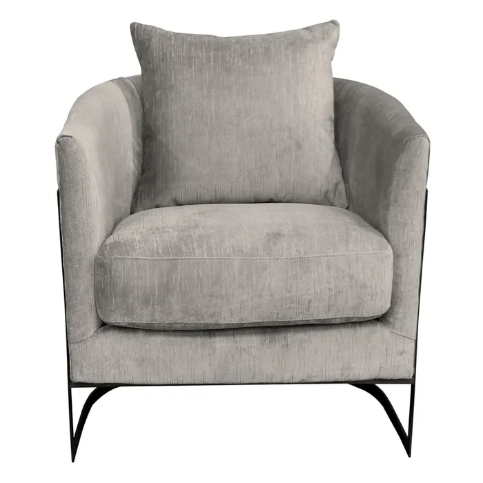 Armen Living Swan Contemporary Accent Chair With Black Iron Finish And Beige Fabric