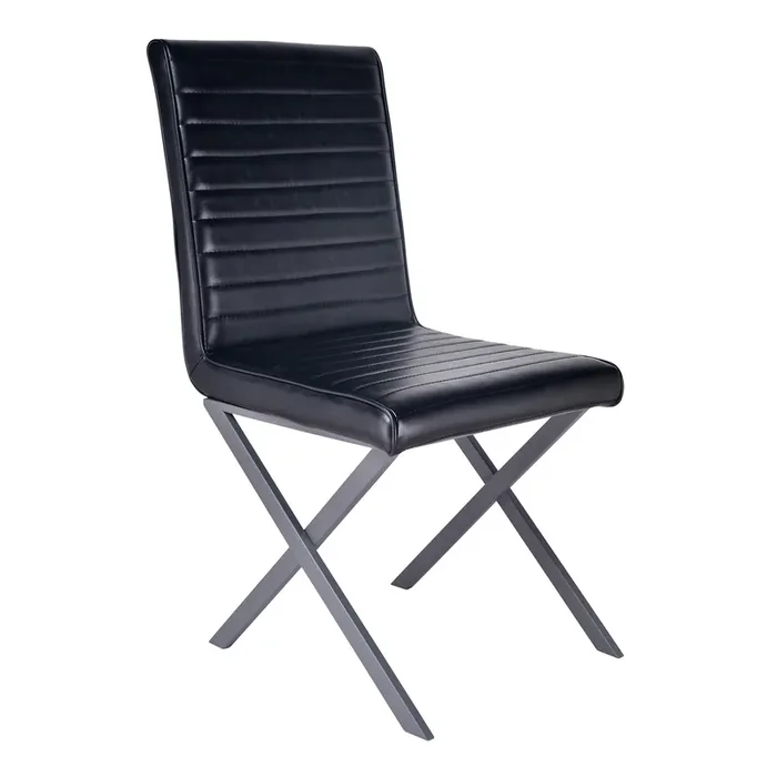 Armen Living Tempe Modern Dining Chair In Grey Powder Coated Finish And Vintage Black Faux Leather – Set Of 2