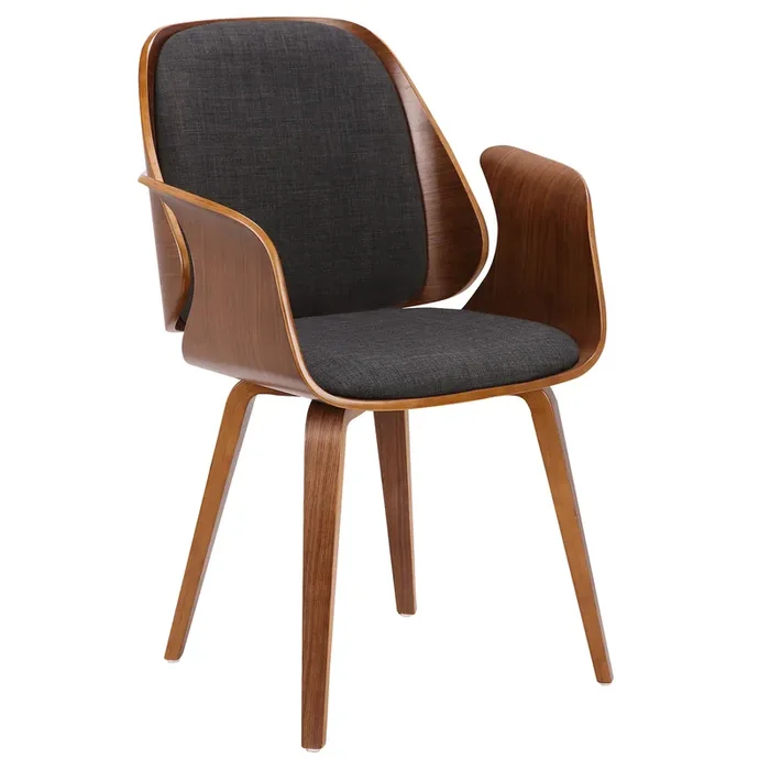 Armen Living Tiffany Mid-century Dining Chair In Charcoal Fabric With Walnut Veneer Finish