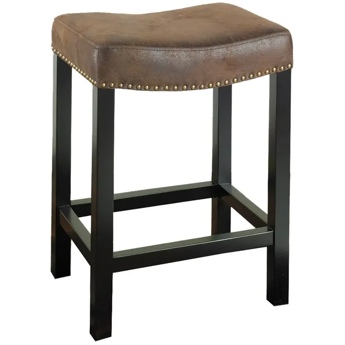Armen Living Tudor 26″ Backless Stationary Barstool In Wrangler Brown Fabric With Nailhead Accents