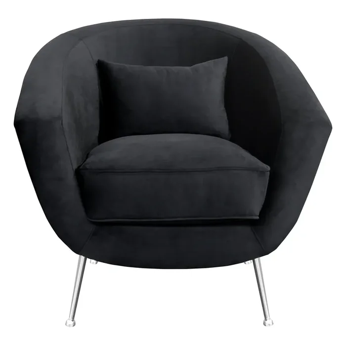 Armen Living Tulare Contemporary Accent Chair In Brushed Stainless Steel Finish With Black Fabric