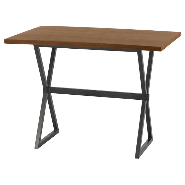 Armen Living Valencia Contemporary Rectangular Bar Table In Mineral Finish With Walnut Wood Top
