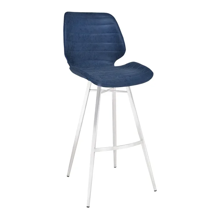 Armen Living Valor 30″ Bar Height Barstool In Brushed Stainless Steel With Dark Vintage Blue Faux Leather