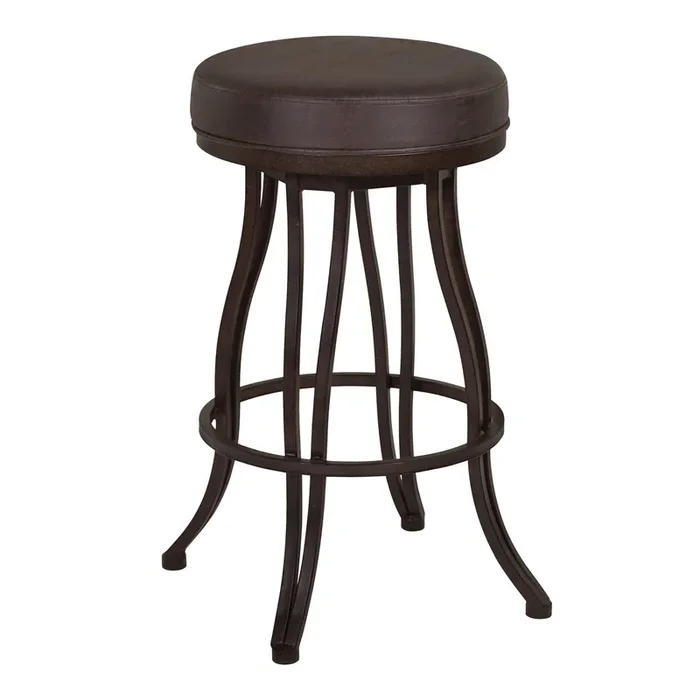 Armen Living Ventura 30″ Bar Height Metal Swivel Backless Barstool In Bandero Espresso Fabric And Auburn Bay Finish