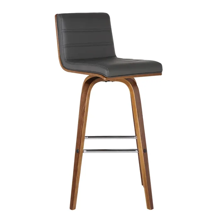 Armen Living Vienna 26″ Counter Height Barstool In Walnut Wood Finish With Grey Faux Leather