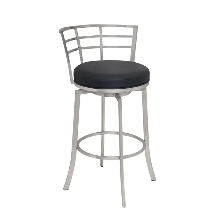 Armen Living Viper 26″ Counter Height Swivel Barstool In Brushed Stainless Steel Finish With Black Faux Leather