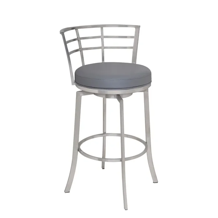 Armen Living Viper 26″ Counter Height Swivel Barstool In Brushed Stainless Steel Finish With Grey Faux Leather