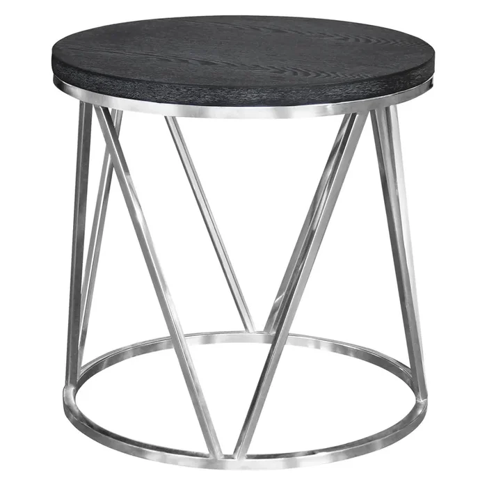 Armen Living Vivian Contemporary End Table In Polished Stainless Steel Finish With Grey Top