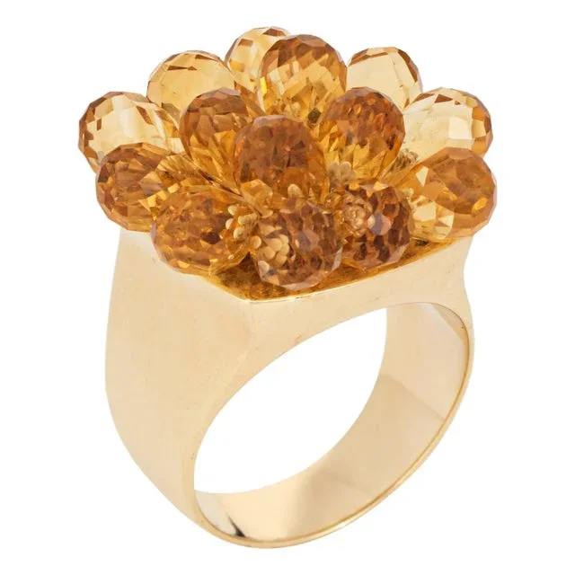 Articulated Briolette Citrine Ring 7 Estate 14k Gold Cocktail Flower Jewelry, Size 7