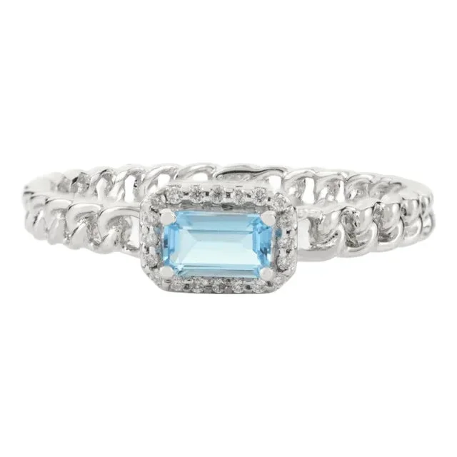 Baguette Cut Aquamarine Halo Diamond 14k Gold Wedding Band Ring Size 7