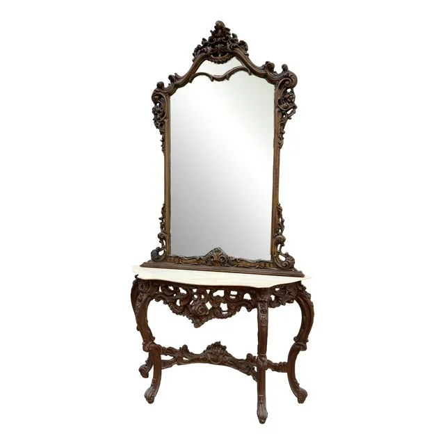 Baroque Console and Mirror in Wood, 1900s, Set of 2