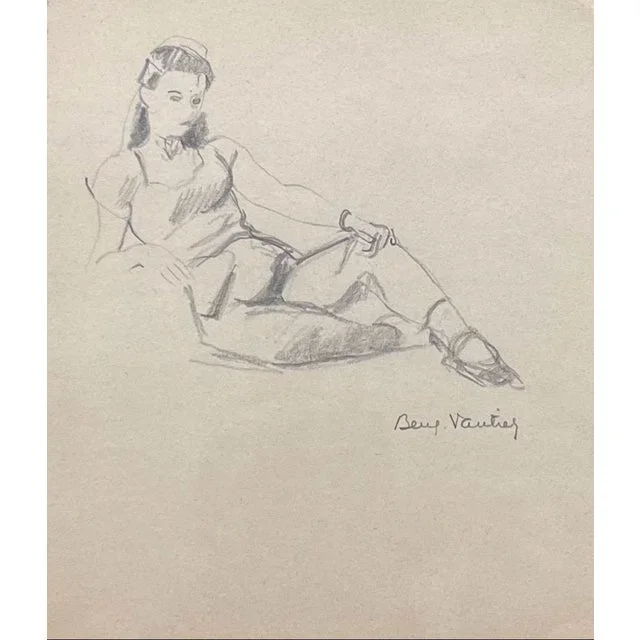 Benjamin II Vautier, Posing Lady, Graphite on Paper