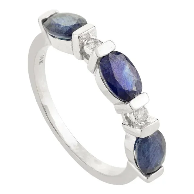 Bezel Set Blue Sapphire Half Band Ring in 14k Gold Size 7