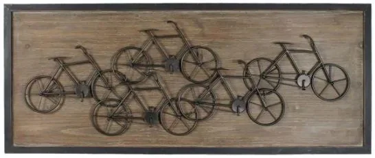 Bicycle Pack Metal Sculpture on Wood