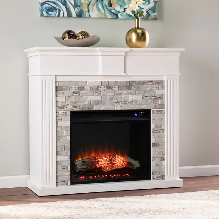 Bondale Touch Screen Electric Fireplace W/ Faux Stone Surround