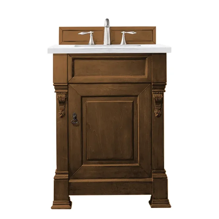 Brookfield 26″ Single Vanity, Country Oak W/ 3 Cm Arctic Fall Solid Surface Top