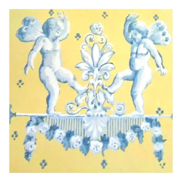 Brunschwig & Fils Hand-Printed Cherubin Et Lapins, Wallpaper, Angels and Rabbits