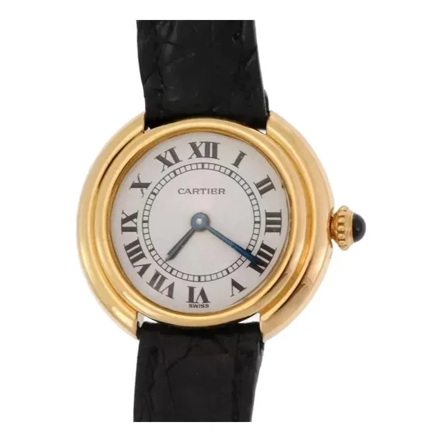 Cartier Vendome 18k Yellow Gold Round Case Hand Wind Ladies Watch Leather Band