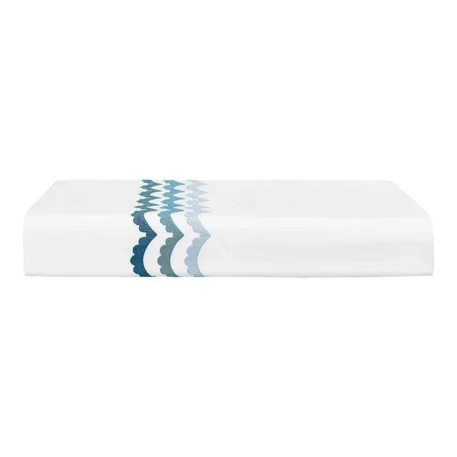 Celerie Kemble + Hamburg House Whimsical Blue Scallop King Flat Sheet