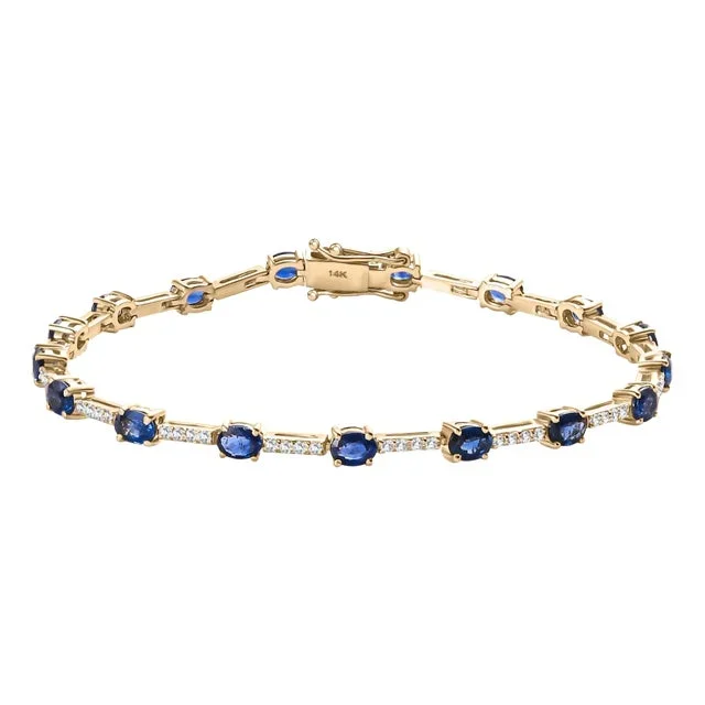 Chic Wedding 14k Yellow Gold Blue Sapphire Bracelet