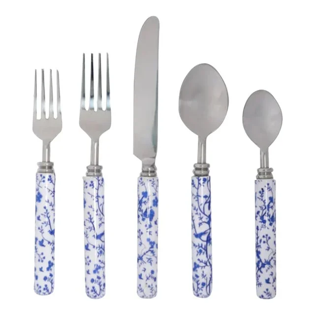 Chinoiserie 20-Piece Flatware Set, White/Blue – Service for Four