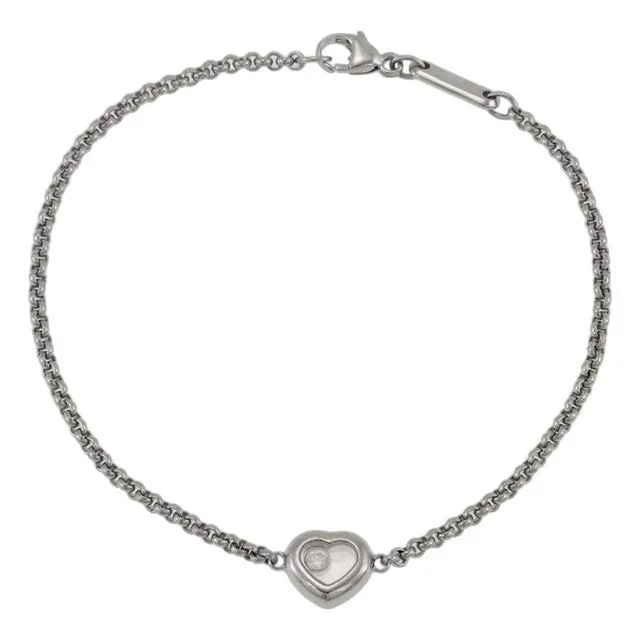 Chopard Happy Diamond 18k White Gold Heart Charm Chain Bracelet W/Certificate