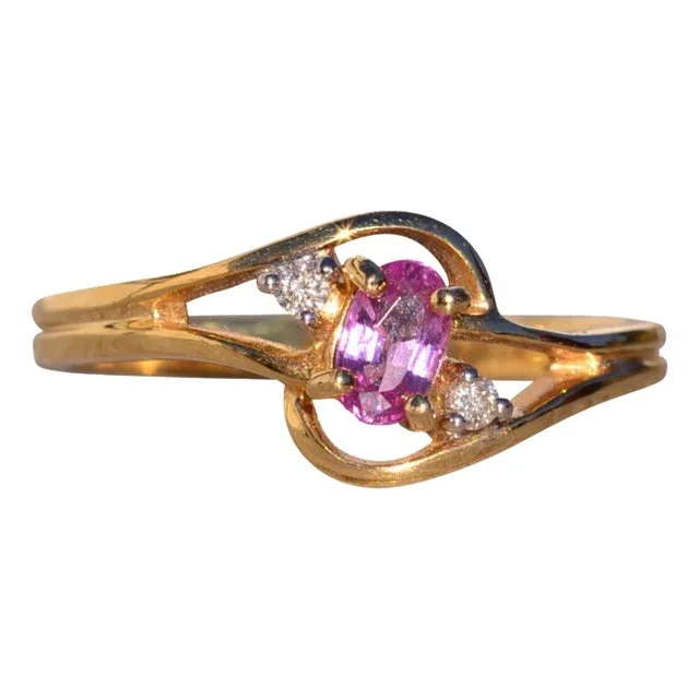 Cinco Calle: Pink Sapphire and Natural Diamond Ring in Yellow Gold