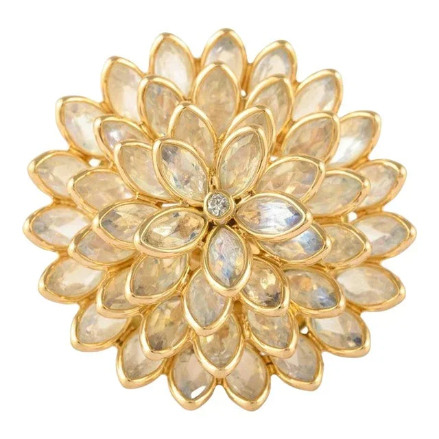 Cluster Rainbow Moonstone Statement Flower Ring Size 7