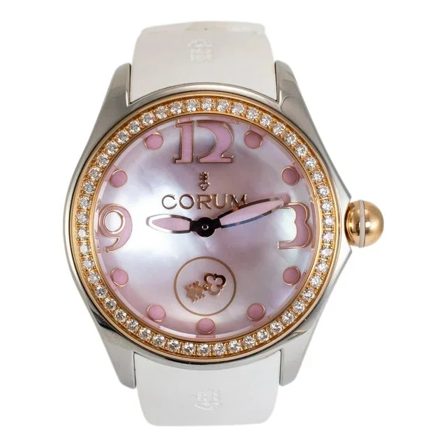 Corum Bubble 42mm L295 Pink Mop Diamond Bezel Rose Gold Stainless Steel Watch