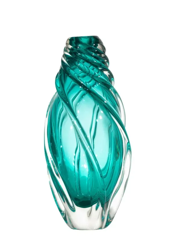 Dale Tiffany Aqua Swirl Hand Blown Art Glass Vase