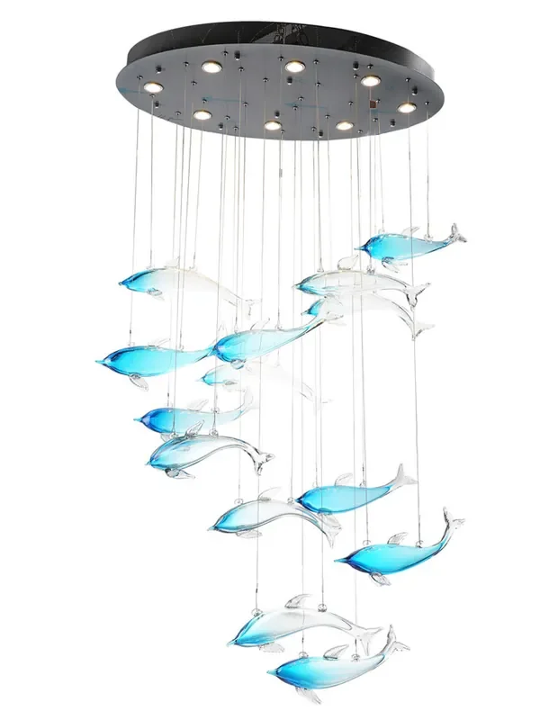 Dale Tiffany Blue Fish Hand Blown Art Glass Hanging Fixture