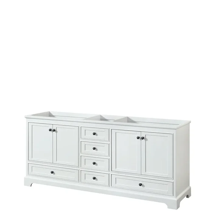 Deborah 80 Inch Double Bathroom Vanity In White, No Countertop, No Sinks, Matte Black Trim
