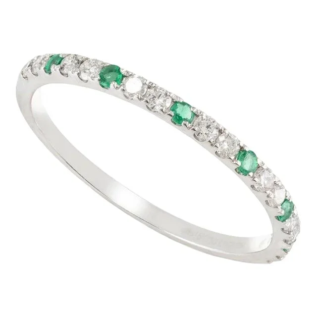 Diamond and Emerald Half Eternity Stacking Wedding Band Size 7