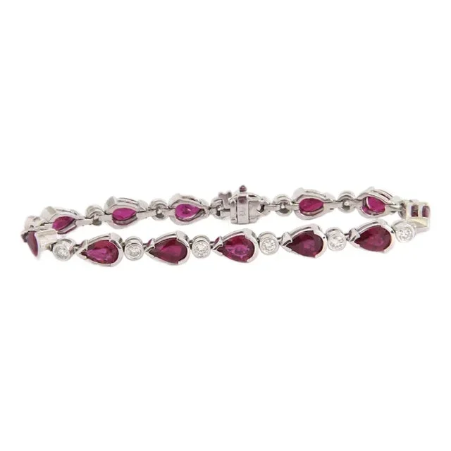 Diamond Ruby 14k White Gold Pear Link Tennis Bracelet