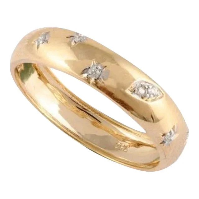Diamond Studded Celestial Ring in 18kt Solid Yellow Gold Ring Size 9.5