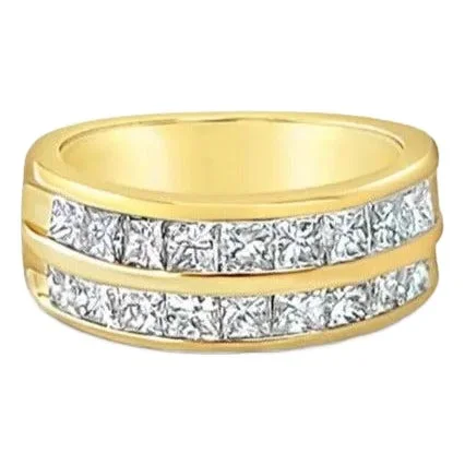 Double Row Princess Diamond Wedding Band 1.30cttw, Size 8