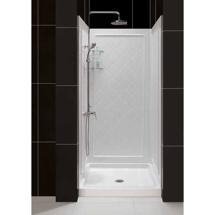 Dreamline 32 In. D X 32 In. W X 76 3/4 In. H Center Drain Acrylic Shower Base And Qwall-5 Backwall Kit In White DL-6195C-01