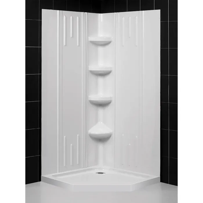 Dreamline 36 In. X 36 In. X 75 5/8 In. H Neo-angle Shower Base And Qwall-2 Acrylic Corner Backwall Kit In White DL-6040C-01