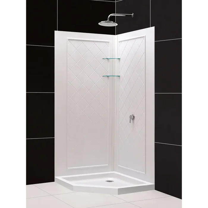 Dreamline 36 In. X 36 In. X 76 3/4 In. H Neo-angle Shower Base And Qwall-4 Acrylic Corner Backwall Kit In White DL-6044C-01