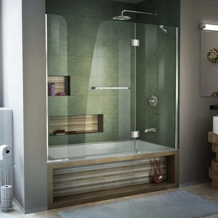 Dreamline Aqua 56-60 In. W X 58 In. H Frameless Hinged Tub Door With Extender Panel – SHDR-3148586-EX