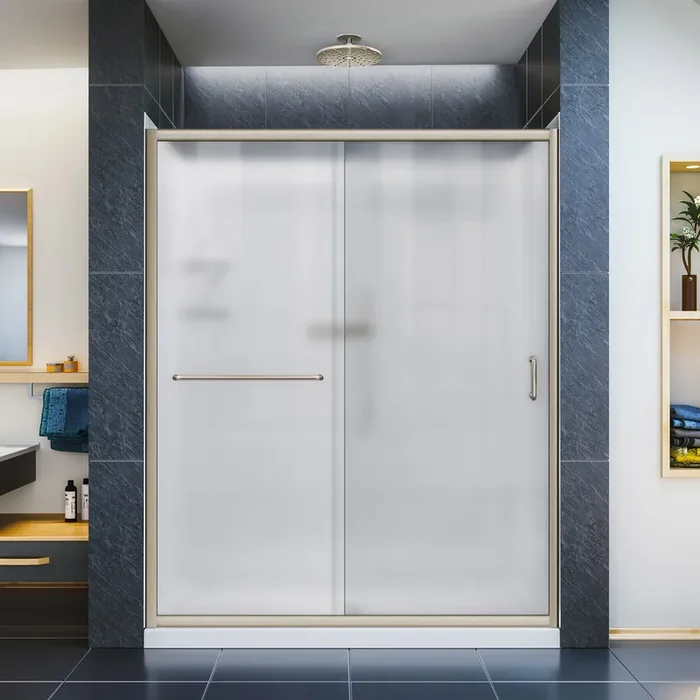 Dreamline Infinity-z 32 In. D X 60 In. W X 76 3/4 In. H Semi-frameless Sliding Shower Door, Shower Base And Qwall-5 Backwall Kit, Frosted Glass – DL-6117-FR