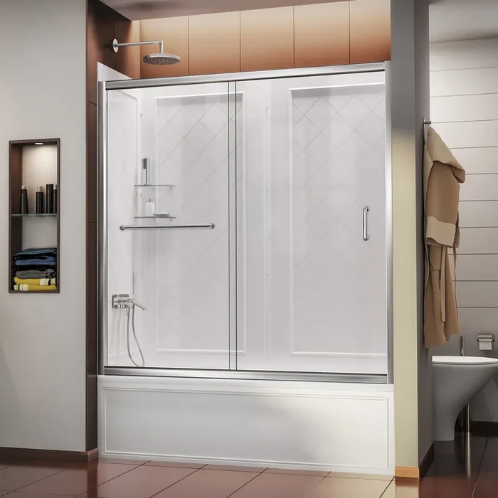 Dreamline Infinity-z 56-60 In. W X 60 In. H Semi-frameless Sliding Tub Door And Qwall-tub Acrylic Backwall Kit, Clear Glass – DL-6992-CL
