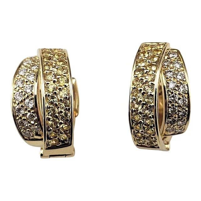 Early 21st Century 18k Yellow Gold and Diamond Double Hoop Earrings-Set of 2