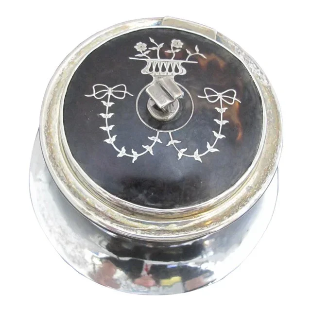 Edwardian Era Sterling Silver Bow Garland Flower Vase Faux Tortoiseshell Inkwell