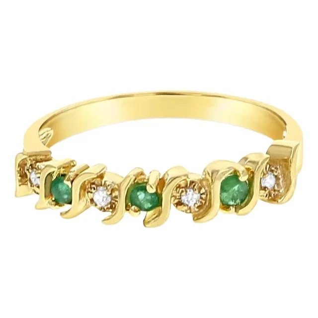 Emerald Diamond S Style Wedding Band 14 Yellow Gold, Size 7.25