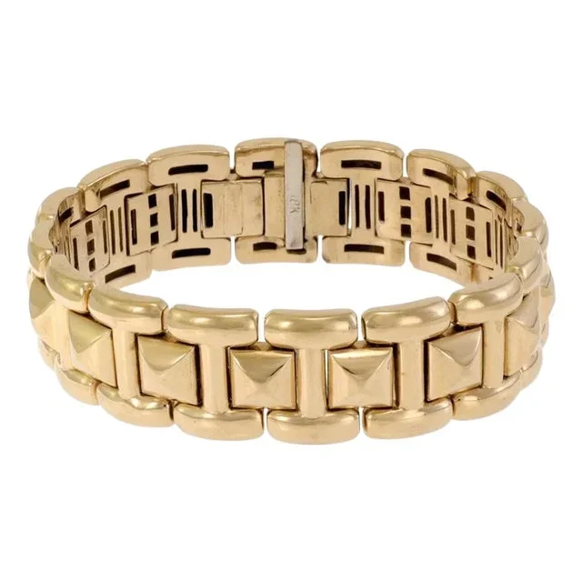 Estate 18k Yellow Gold Pyramid Link 16mm Wide Bracelet France