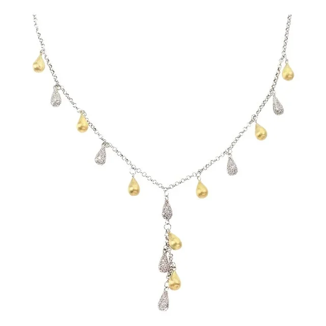 Estate 2.00ct Diamond 14k Two Tone Gold Teardrop Charms Necklace