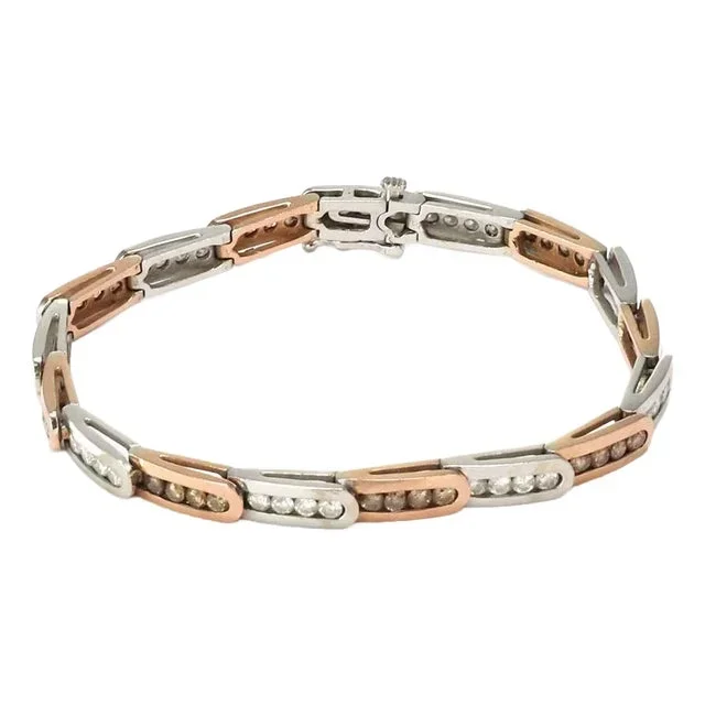 Estate 4ct Champagne White Diamond 14k Rose White Gold Bracelet