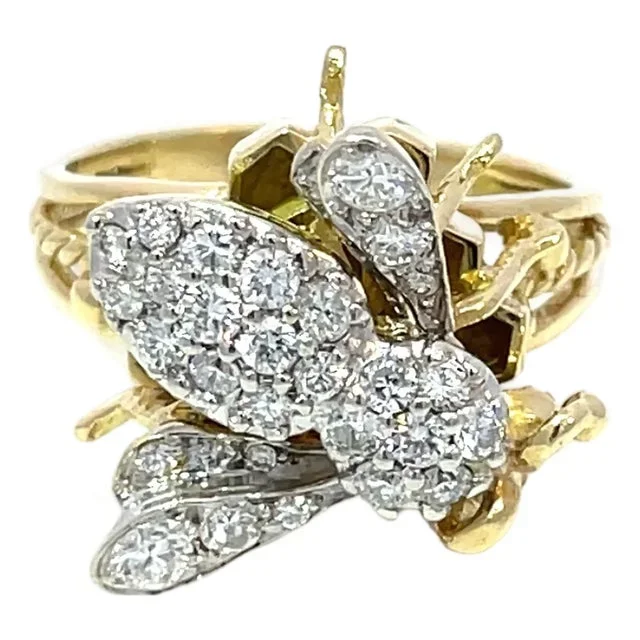 Exquisite Diamond-Set Bee Cocktail Ring in 18k Yellow Gold, Size 9